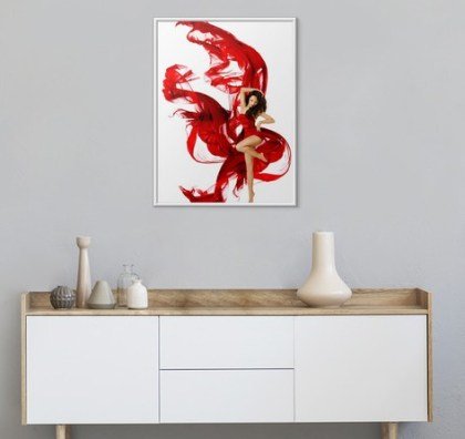 framed-posters-styles-destinations-themes-woman-dancing-in-red-dress-fashion-model-waving-dance